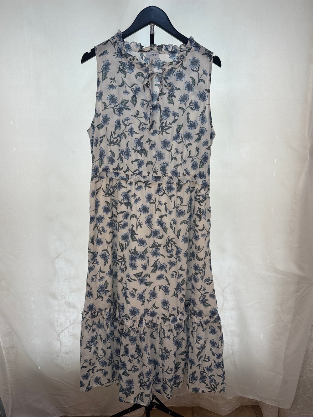 J. Crew Cream Maxi Dress with Blue Floral Print